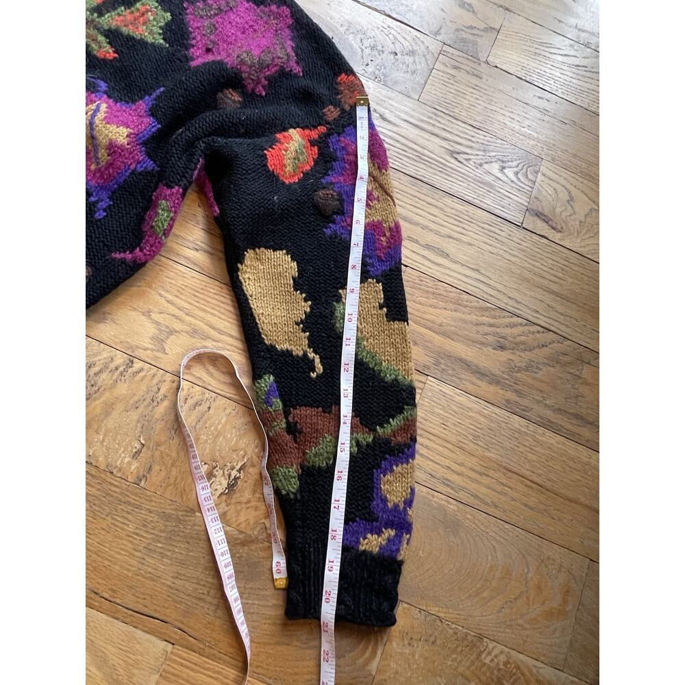 Woolrich Woman VTG Wool Mohair Sweater M Black Colorful Leaf Acorn Fall Knit - Picture 10 of 10